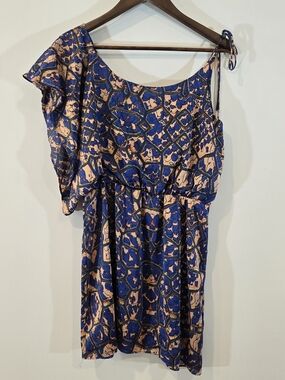 T Bags Los Angeles Blue one shoulder Dress Sz S 4 6 Silky Party Club